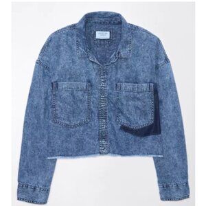 American Eagle Denim Button-Up Shirt Cropped